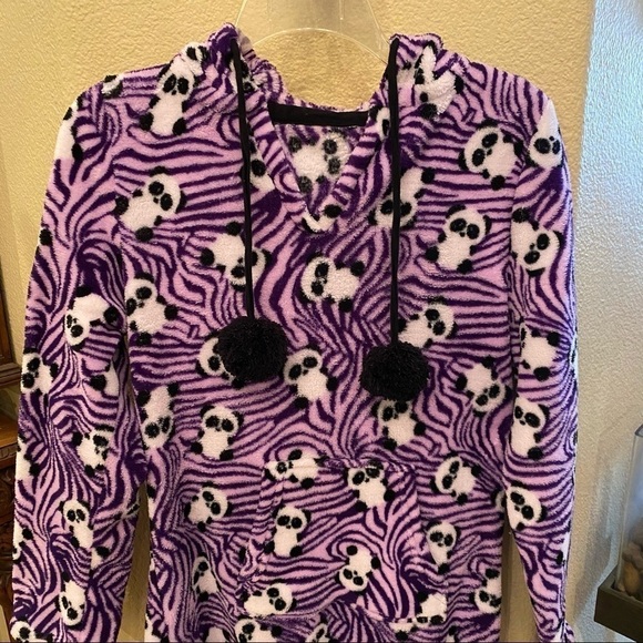 PANDA Print Purple Plush Fleece Drawstring Hooded Sleep Dress Size Small - Picture 2 of 8